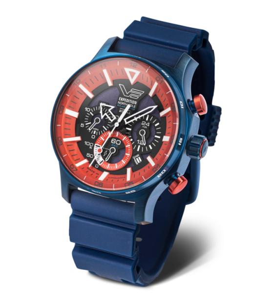 Reloj Vostok Hombre VR42-595D734 Piel Marrón Cronógrafo Acero Azul Solar