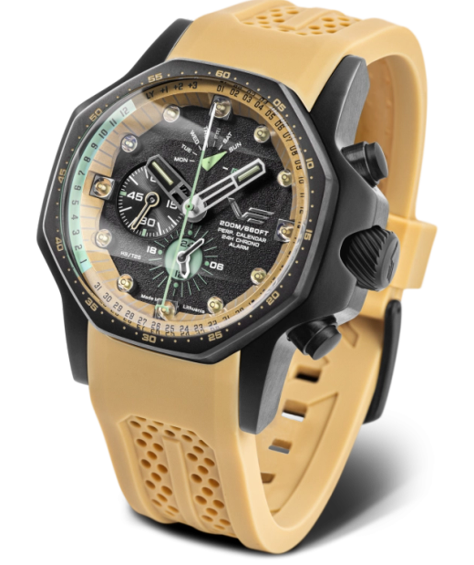 Reloj Vostok Hombre YM86-640C697 Piel Marrón Cronógrafo Acero Negro Analógico