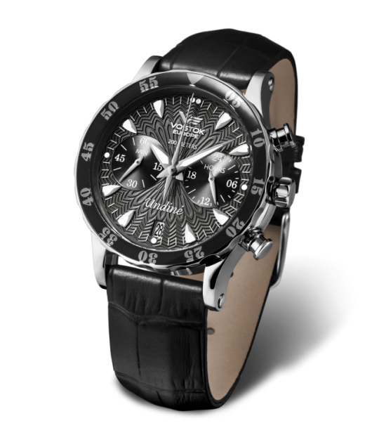 Reloj Vostok Mujer VK64-515A523 Piel Negra Cronógrafo Acero Analógico