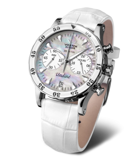 Reloj Vostok Mujer VK64-515A671 Piel Blanca Cronógrafo Acero Analógico