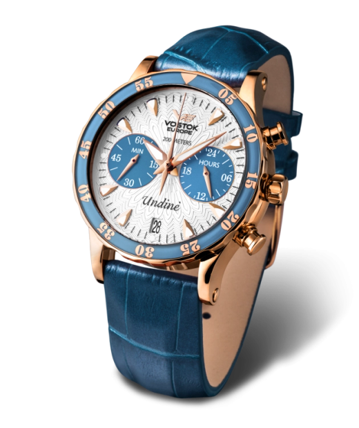 Reloj Vostok Mujer VK64-515B527 Piel Azul Cronógrafo Acero Analógico