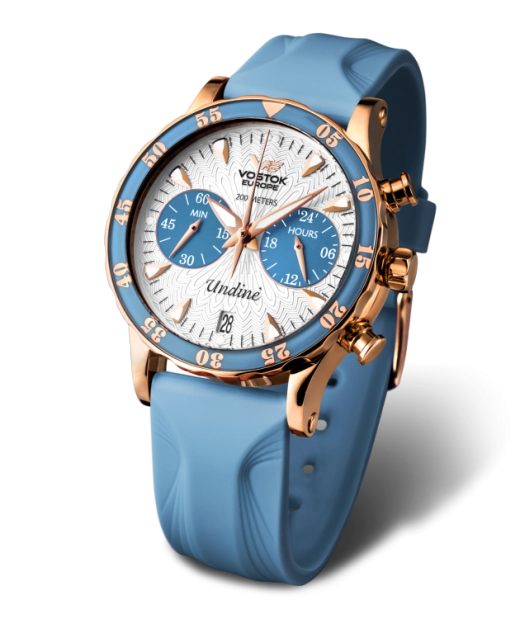 Reloj Vostok Mujer VK64-515B527 Piel Azul Cronógrafo Acero Analógico