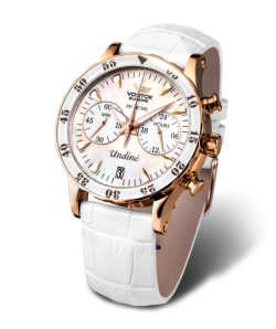 Reloj Vostok Mujer VK64-515B528 Piel Blanca Cronógrafo Acero Analógico