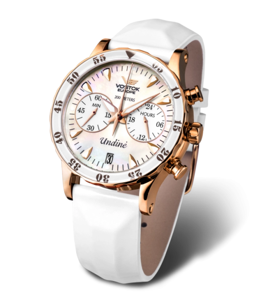 Reloj Vostok Mujer VK64-515B528 Piel Blanca Cronógrafo Acero Analógico