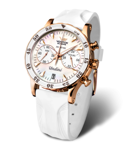 Reloj Vostok Mujer VK64-515B528 Piel Blanca Cronógrafo Acero Analógico