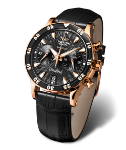 Reloj Vostok Mujer VK64-515B568 Piel Negra Cronógrafo Acero Analógico