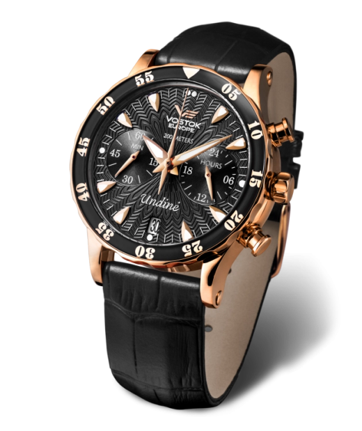 Reloj Vostok Mujer VK64-515B568 Piel Negra Cronógrafo Acero Analógico
