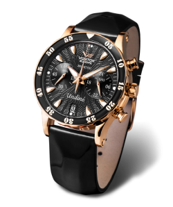 Reloj Vostok Mujer VK64-515B568 Piel Negra Cronógrafo Acero Analógico