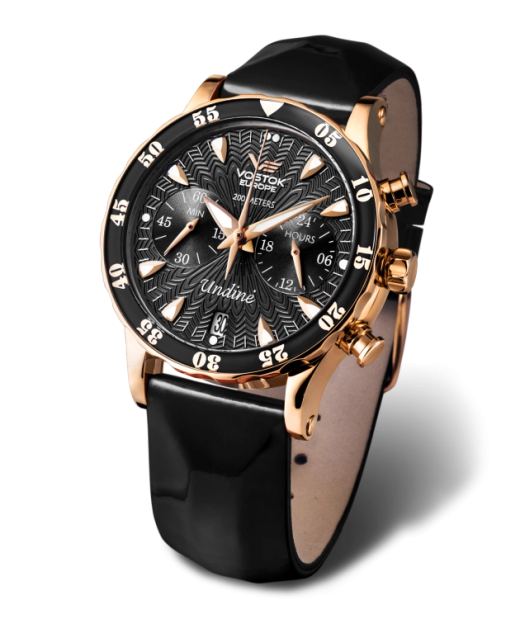 Reloj Vostok Mujer VK64-515B568 Piel Negra Cronógrafo Acero Analógico
