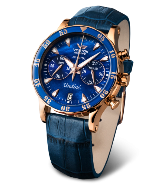 Reloj Vostok Mujer VK64-515B670 Piel Azul Cronógrafo Acero Analógico