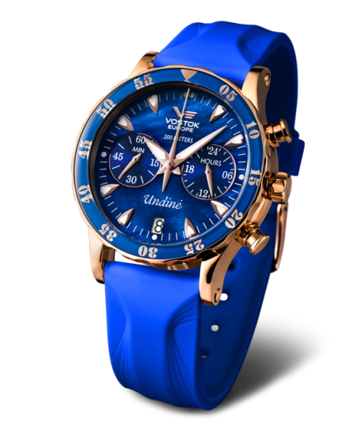 Reloj Vostok Mujer VK64-515B670 Piel Azul Cronógrafo Acero Analógico