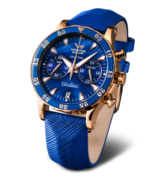 Reloj Vostok Mujer VK64-515B670 Piel Azul Cronógrafo Acero Analógico