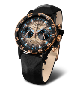 Reloj Vostok Mujer VK64-515E627 Piel Negra Cronógrafo Acero Analógico