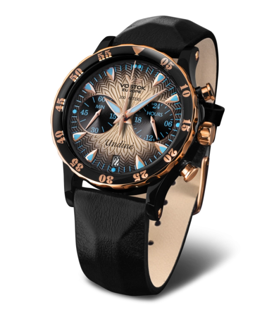 Reloj Vostok Mujer VK64-515E627 Piel Negra Cronógrafo Acero Analógico