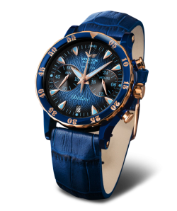 Reloj Vostok Mujer VK64-515E628 Piel Azul Cronógrafo Acero Analógico