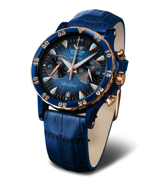 Reloj Vostok Mujer VK64-515E628 Piel Azul Cronógrafo Acero Analógico