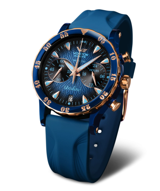 Reloj Vostok Mujer VK64-515E628 Piel Azul Cronógrafo Acero Analógico