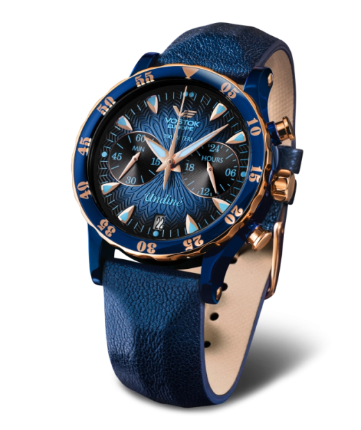 Reloj Vostok Mujer VK64-515E628 Piel Azul Cronógrafo Acero Analógico
