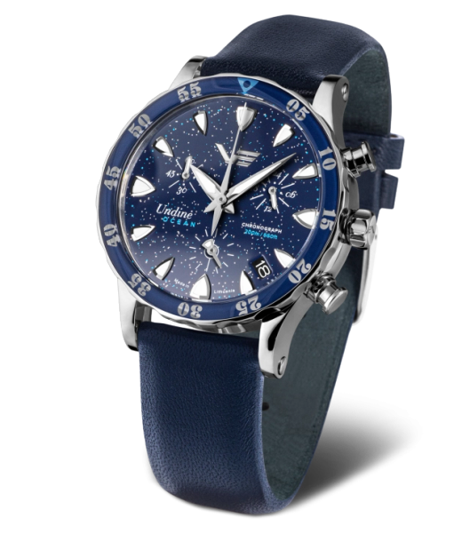 Reloj Vostok Mujer VK68-515A756 Piel Azul Cronógrafo Acero Analógico