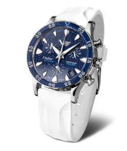 Reloj Vostok Mujer VK68-515A756 Piel Azul Cronógrafo Acero Analógico