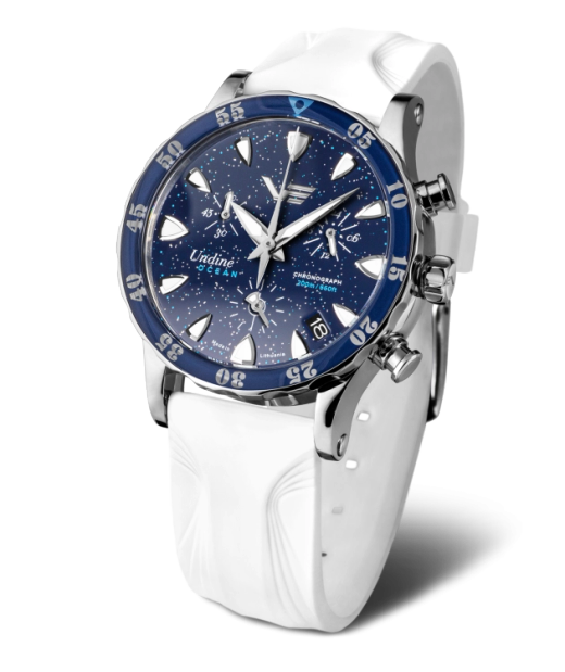 Reloj Vostok Mujer VK68-515A756 Piel Azul Cronógrafo Acero Analógico