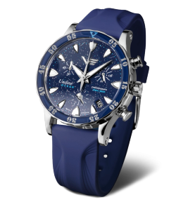 Reloj Vostok Mujer VK68-515A756 Piel Azul Cronógrafo Acero Analógico