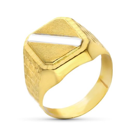 9kt Gold Stamp Bicolor Silver 16x14mm 9K14938 Carved Band