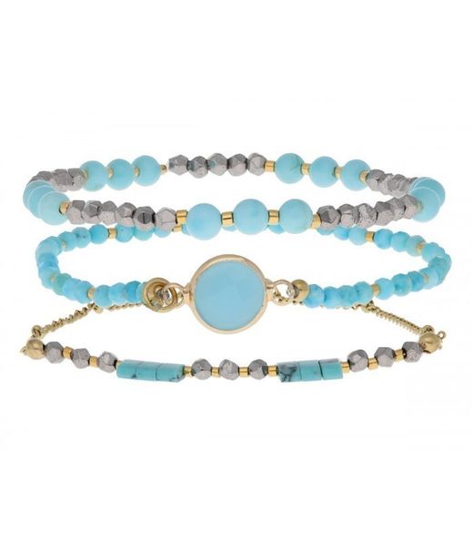 Set di 3 bracciali da donna Liska in acciaio dorato SHA177 con pietre turchesi naturali