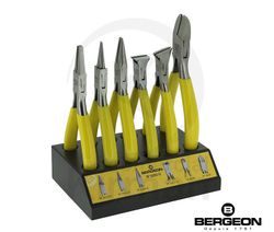 Set Alicate Acero Bergeon 20111 (6) Alicates lisos+Base De Madera