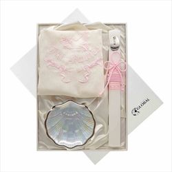 Set Bautismal Paño Concha y Vela Español GA1180R Rosa