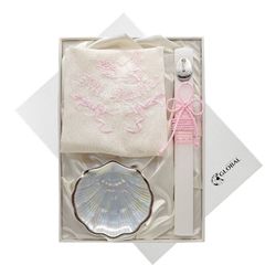 Set Bautismal Paño Concha y Vela Portugues GA1180PR Rosa