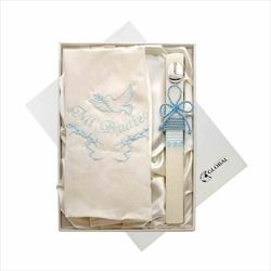 Set Bautismo Paño y Vela Español GA1182C Celeste