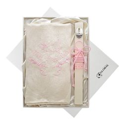 Set Bautismo Paño y Vela Portugues GA1182PR Rosa