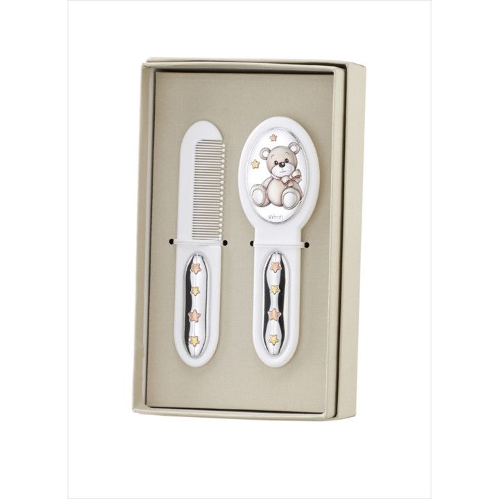 Set Cepillo-Peine Plástico EV3466/04B Blanco Panda & Estrellas