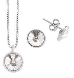 Set Colgante - Pendientes Liska Plata 9mm LSW2015C-B Cristal Blanco