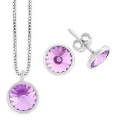 Set Colgante - Pendientes Liska Plata 9mm LSW2015C-L Cristal Lila