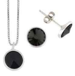 Set Colgante - Pendientes Liska Plata 9mm LSW2015C-N Cristal Negro