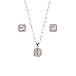 Set Colgante - Pendientes Plata 7,5mm SEC0004RH Circonita Blanca Cuadrada