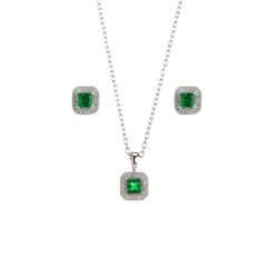 Set Colgante - Pendientes Plata 7,5mm SEC0004RHZV Circonita Verde Cuadrada