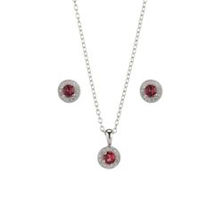 Set Colgante - Pendientes Plata 7,5mm SEC0005RHZR Circonita Roja