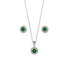 Set Colgante - Pendientes Plata 7,5mm SEC0005RHZV Circonita Verde