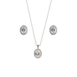 Set Colgante - Pendientes Plata 9mm SEC0002RH Circonita Blanca Ovalada