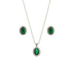 Set Colgante - Pendientes Plata 9mm SEC0002RHZV Circonita Verde Ovalada