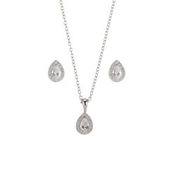 Set Colgante - Pendientes Plata 9mm SEC0003RH Circonita Blanca Lágrima