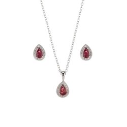 Set Colgante - Pendientes Plata 9mm SEC0003RHZR Circonita Roja Lágrima