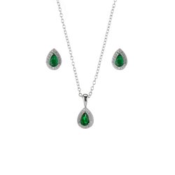 Set Colgante - Pendientes Plata 9mm SEC0003RHZV Circonita Verde Lágrima