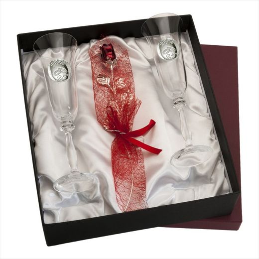 Conjunto Copos Comemorativos+Rosa GA2021V Cristal 25 Anos
