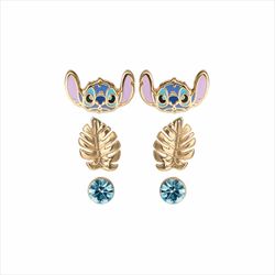 Set Pendientes Stitch/Flor Dorada/Circonita Azul Bronce Dorado BC0007P (3) Unidades Disney