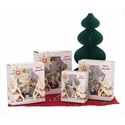 Set Pesebre Navidad Cerámica NK8604 (12) Unidades Arbol Blanco