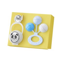 Set Pinza-Porta Chupete-Sonajero Plástico PA3016/08B Panda & Huellas